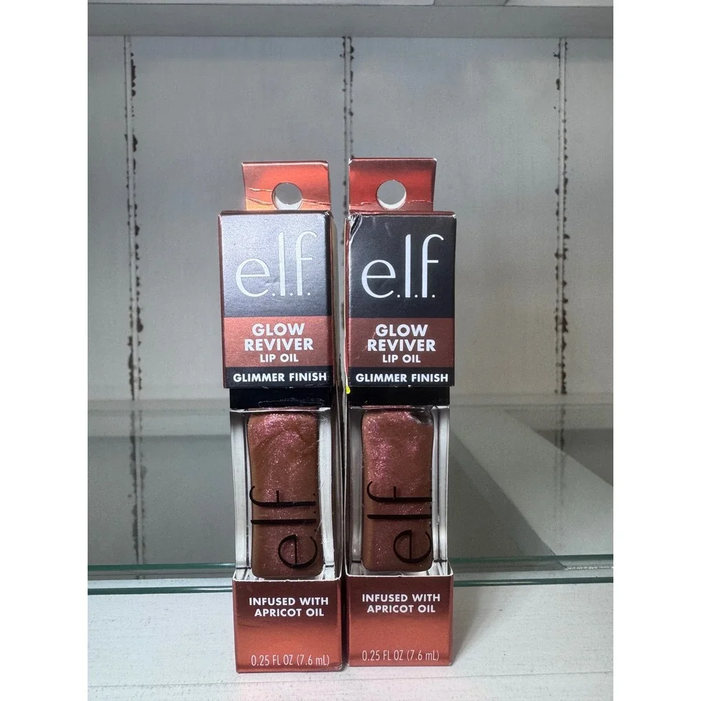 e.l.f. Glow Reviver Lip Oil Chocoluxe Glimmer Finish 2 Pack Set 0.25 fl oz Each